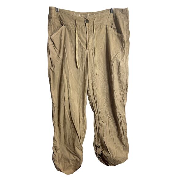 Fresh Produce Pants XL Tan Stretch Roll Tab Ankle Convertible Drawstring Straigh - Picture 1 of 15